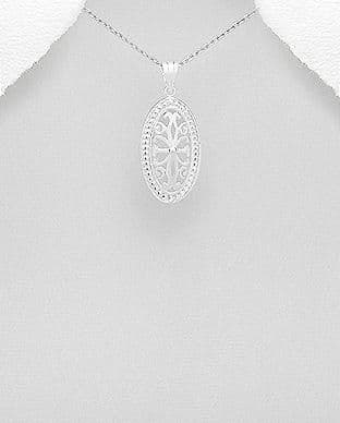 925 Sterling Silver Oval Open Work Grill Pendant